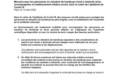 Communiqué de presse du 13 mars 2020 du Secrétariat d&rsquo;Etat chargé des personnes handicapées